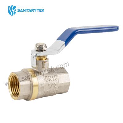 Brass ball valve FxF with blue steel flat handle, full bore