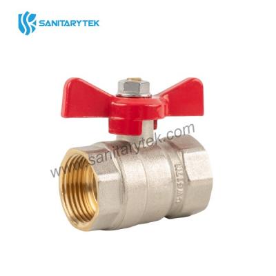 Brass ball valve FxF with red butterfly handle