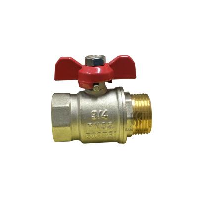 Brass Ball Valve - M / F, butterfly red handle