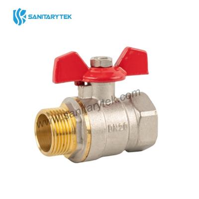 Brass ball valve male/female, red butterfly handle