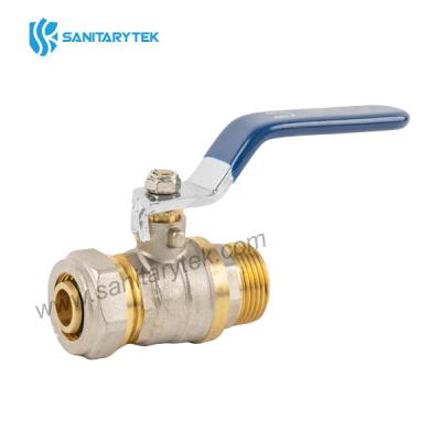 Brass ball valve male for multilayer pipe, blue steel flat handle