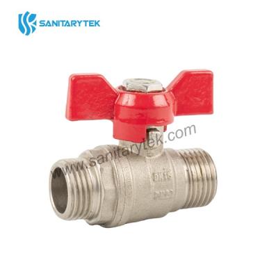 Brass ball valve male/male with red butterfly handle