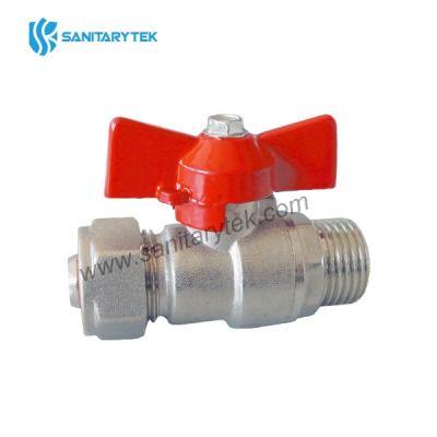 Brass ball valve male with red butterfly handle for multilayer pipe