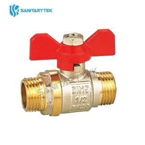 Brass ball valve male x male with a red butterfly handle