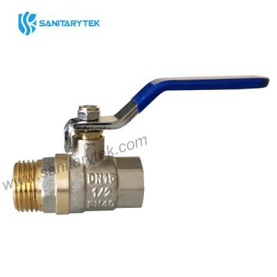 Brass ball valve MxF with blue steel flat handle, full bore - 副本