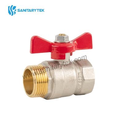 Brass ball valve MxF with red butterfly handle