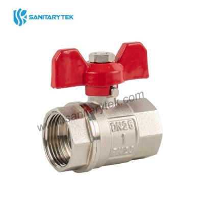 Brass ball valve red butterfly handle, F/F