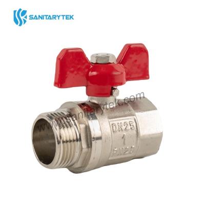 Brass ball valve red butterfly handle, M/F