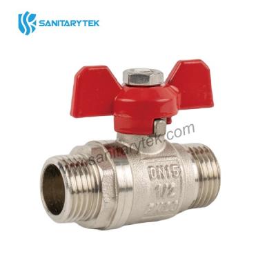 Brass ball valve red butterfly handle, M/M