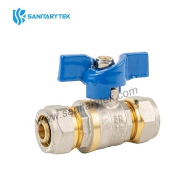 Brass ball valve with blue butterfly handle for multilayer pipe