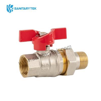 Brass ball valve with half-connector, red butterfly handle