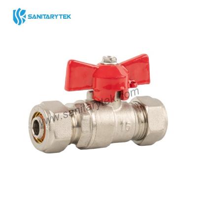 Brass ball valve with red butterfly handle for multilayer pipe