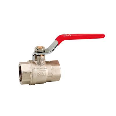 Brass ball valve FxF with red flat steel handle