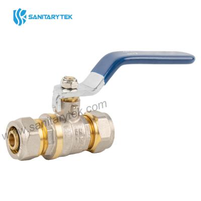 Brass ball valve with blue steel flat handle for multilayer tube pipe