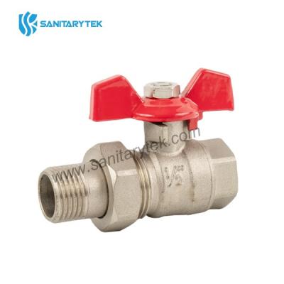 Brass ball valve with union and red butterfly handle
