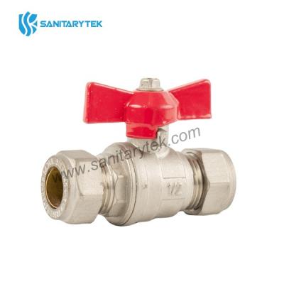 Brass compression ends ball valve for copper pipe, red T handle