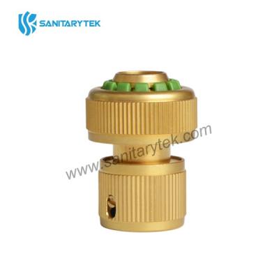 Brass garden hose quick connector with stop