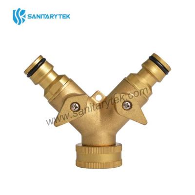 Brass garden tap splitter 2 way quick connector