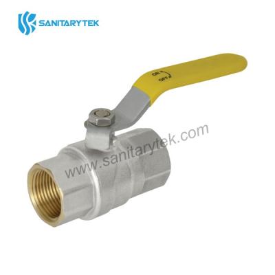 Brass gas ball valve, with yellow steel flat handle, female-female