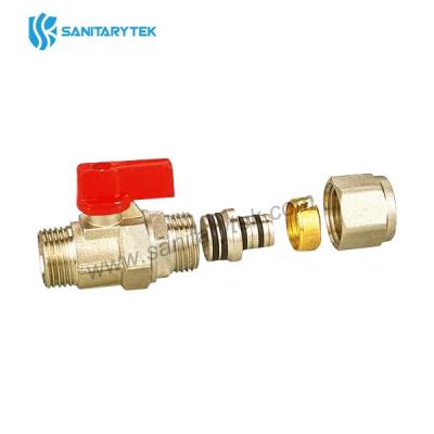 Brass mini ball valve for pex-al-pex pipe male (detachable type)