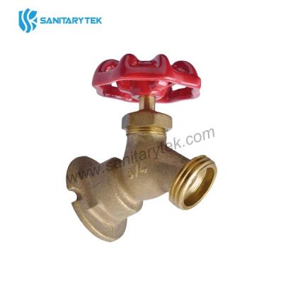 Brass sillcock valve, FPT x Male hose, red wheel handle