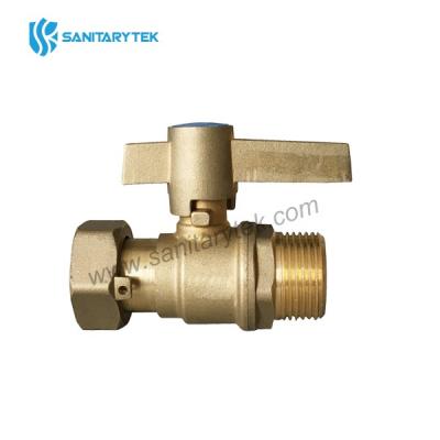 Brass straight lockable ball valve with mechanical lock handle with female swivel nut