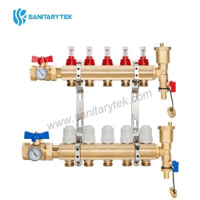 Complete pre-assembled manifold, with thermostatic screw and flow meters