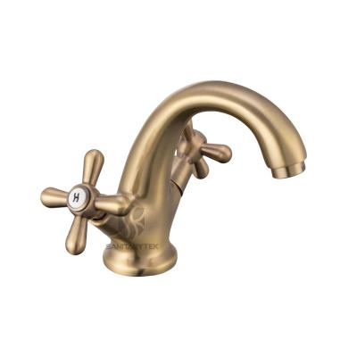 Cross basin mixer tap without pop up waste - old bronze