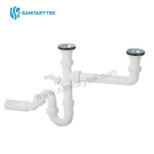Double bowl pipe trap with nozzle, Ø40 mm outlet with sink waste