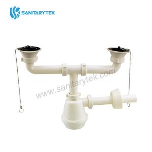 Double bowl sink siphon with drain