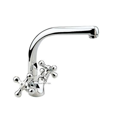 Double handle sink faucet with swivel cast spout, chrome