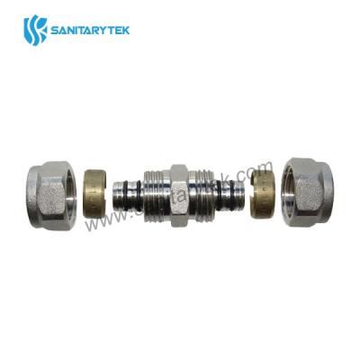 Double straight fitting for multilayer pipe, nickel plated