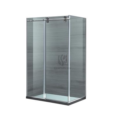 Frameless sliding door shower enclosure