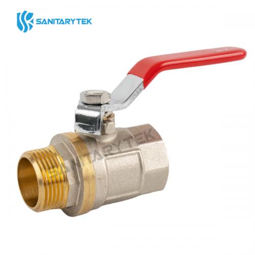 Full bore brass ball valve MF, red lever handle