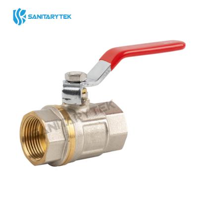 Full bore brass ball valve female-female with red steel flat handle