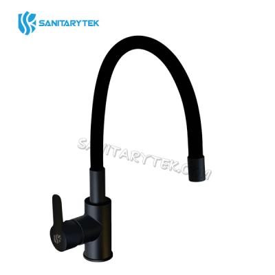 Kitchen single lever sink mixer with flexible spout, all black