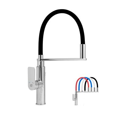 Kitchen sink mixer with flexible spout, chrome