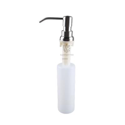 Kitchen soap dispenser in brushed finish, long plastic thread