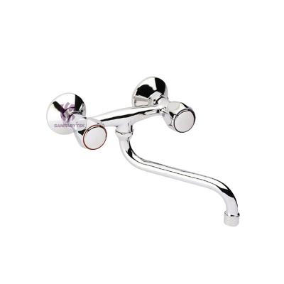 Wall-mounted sink faucet with S type swivel spout