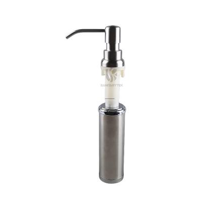 Liquid soap dispenser in brushed, stainless steel bottle