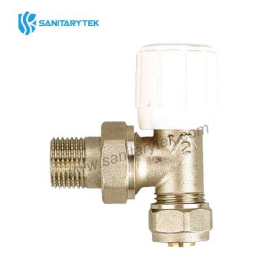 Manual angle radiator valve with adapter for multilayer pipes