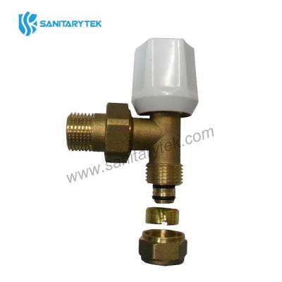 Manual angle radiator valve with compression fitting to 16 mm multilayer pipe
