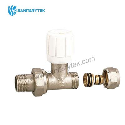 Manual straight radiator valve with adapter for multilayer pipes