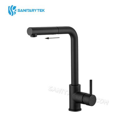 Matte black kitchen sink mixer with swivel and pull out spray