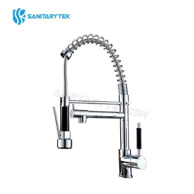 Modern pull out kitchen mixer spray tap with spring neck - chrome