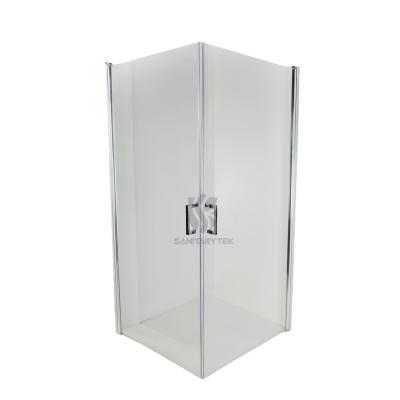 Frameless pivot corner entry wet room shower enclosure