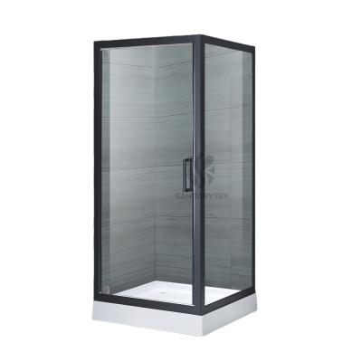 Black pivot door square shower enclosure with tray