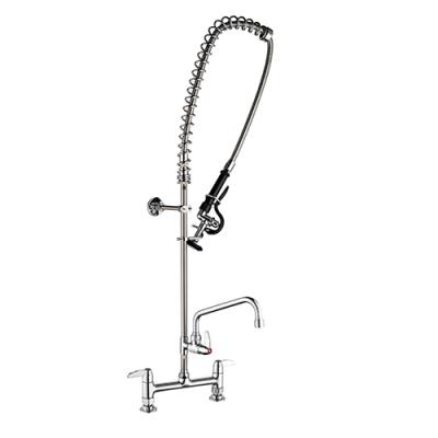 Deck mounted pre-rinse unit with bridge tap and swivel spout