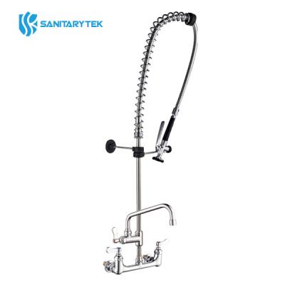 Deck mounted pre-rinse unit with wall mounted mixer and swivel spout