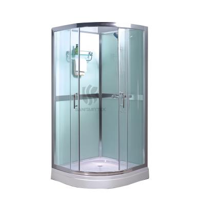 Quadrant shower cabin with back panels and tray